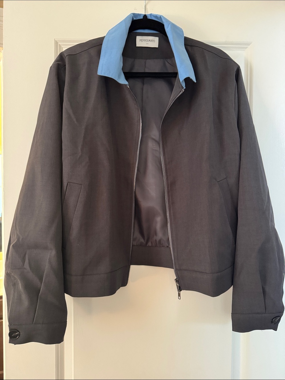 Peppermayo Gray/blue jacket with Blue Contrast Collar